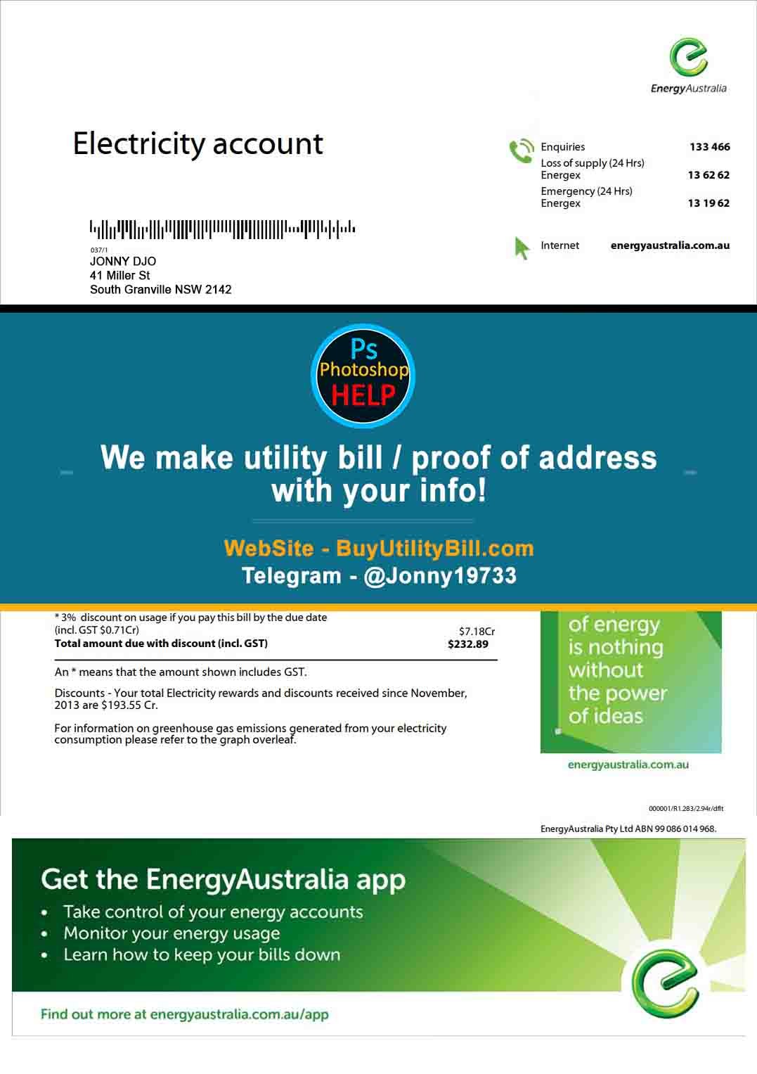 Australia Energy Utility Bill Sample